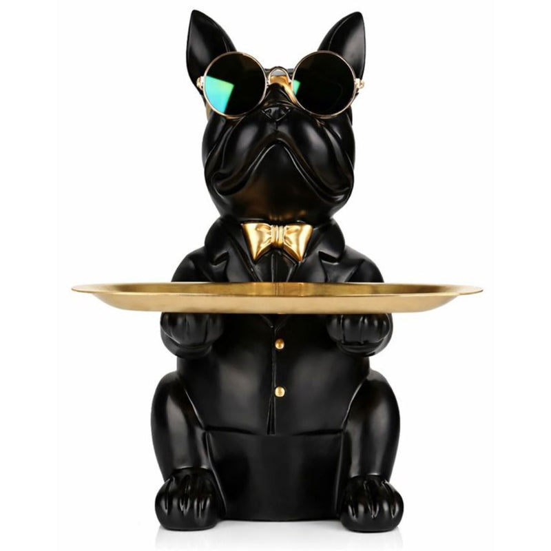 Escultura Bulldog Francês Mordomo Aparador Chaves Controle Remoto Aparador - 0003 Conceito Preto 