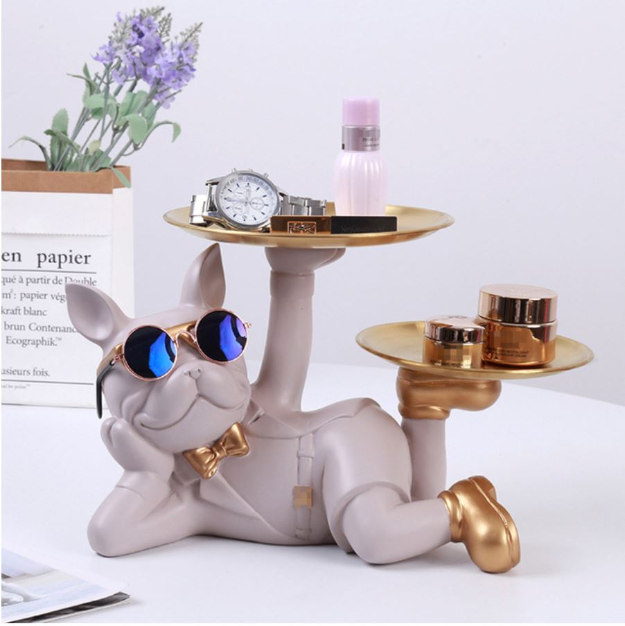 Escultura Decor Nice Bulldog Francês aparador chave Conceito Cinza 
