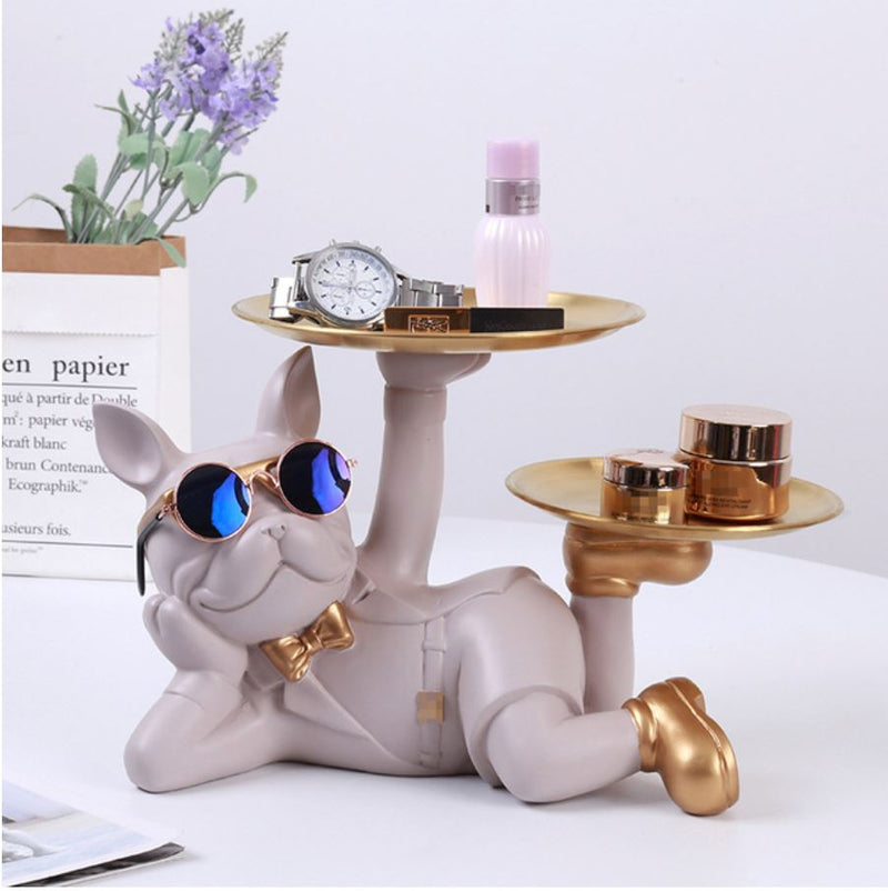 Escultura Decor Nice Bulldog Francês aparador chave Conceito Cinza 