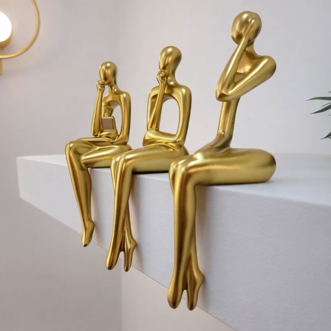 Escultura Decorativa Abstrata Pensador Contemporâneo (Kit 03 Unidades) Resina - 0013 Conceito 
