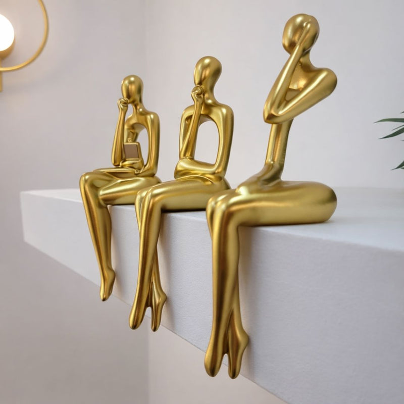 Escultura Decorativa Abstrata Pensador Contemporâneo (Kit 03 Unidades) Resina - 0013 Conceito 
