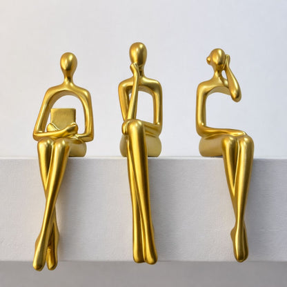 Escultura Decorativa Abstrata Pensador Contemporâneo (Kit 03 Unidades) Resina - 0013 Conceito 