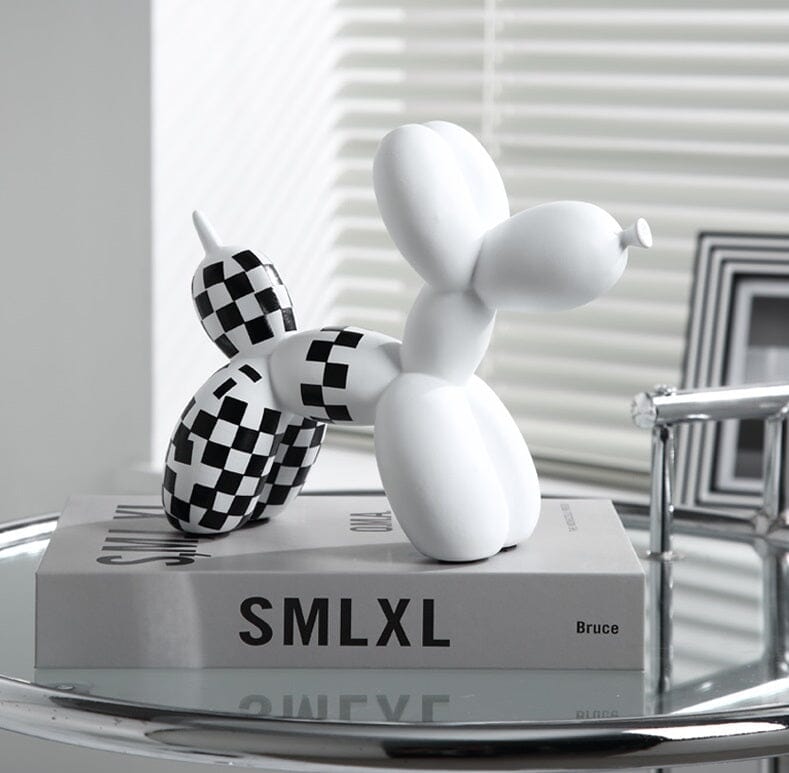Escultura Doggy Balloon Xadrez resina Conceito Branco 