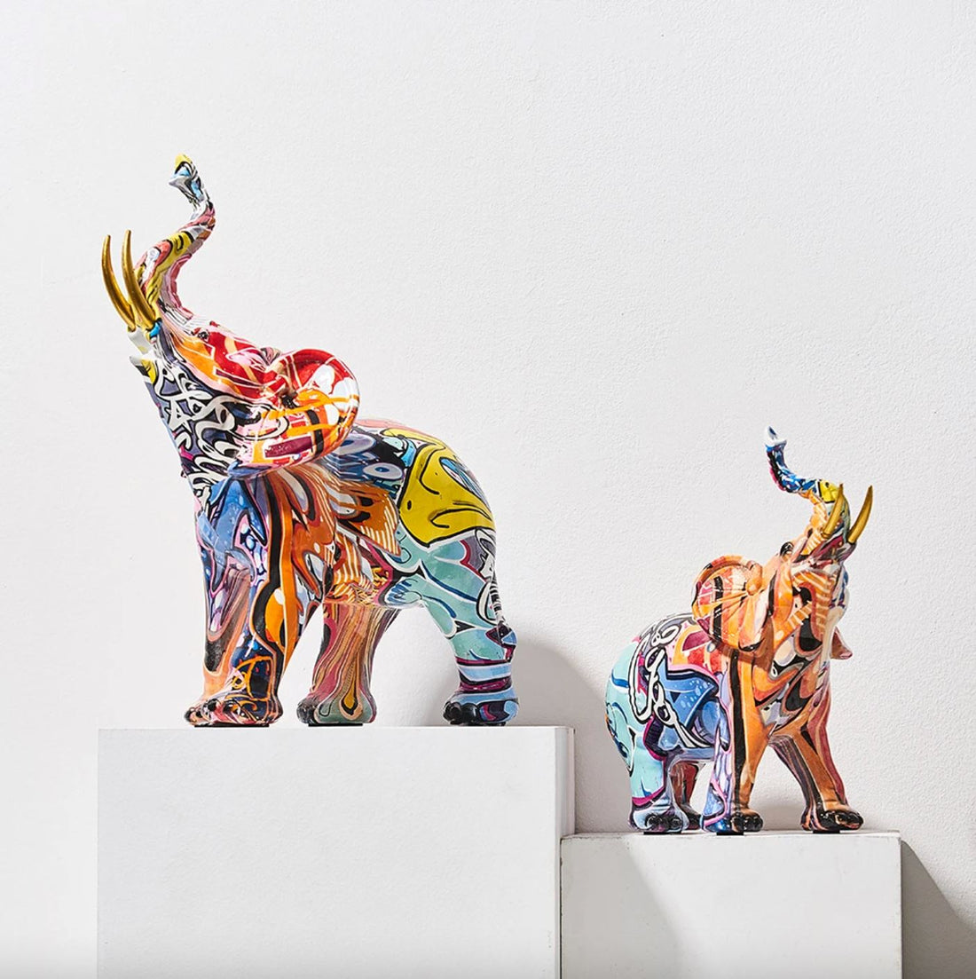 Escultura Elefante Grafite Street & Colors Conceito Street O Par 