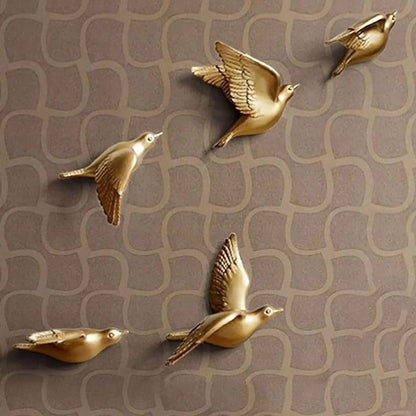 Escultura Família de Pássaros 3D (05 Unidades) Conceito Dourado 
