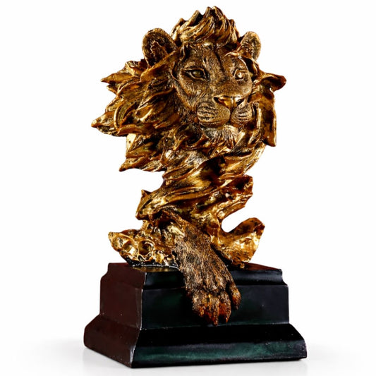 Escultura Leão Dourado em Face 32x19cm Resina - 0024 Conceito 