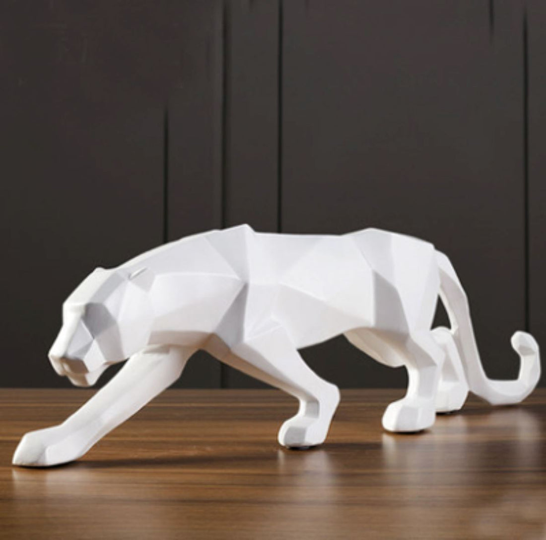 Escultura Pantera Abstrata 44x13cm Conceito Branco 8cm/26cm 
