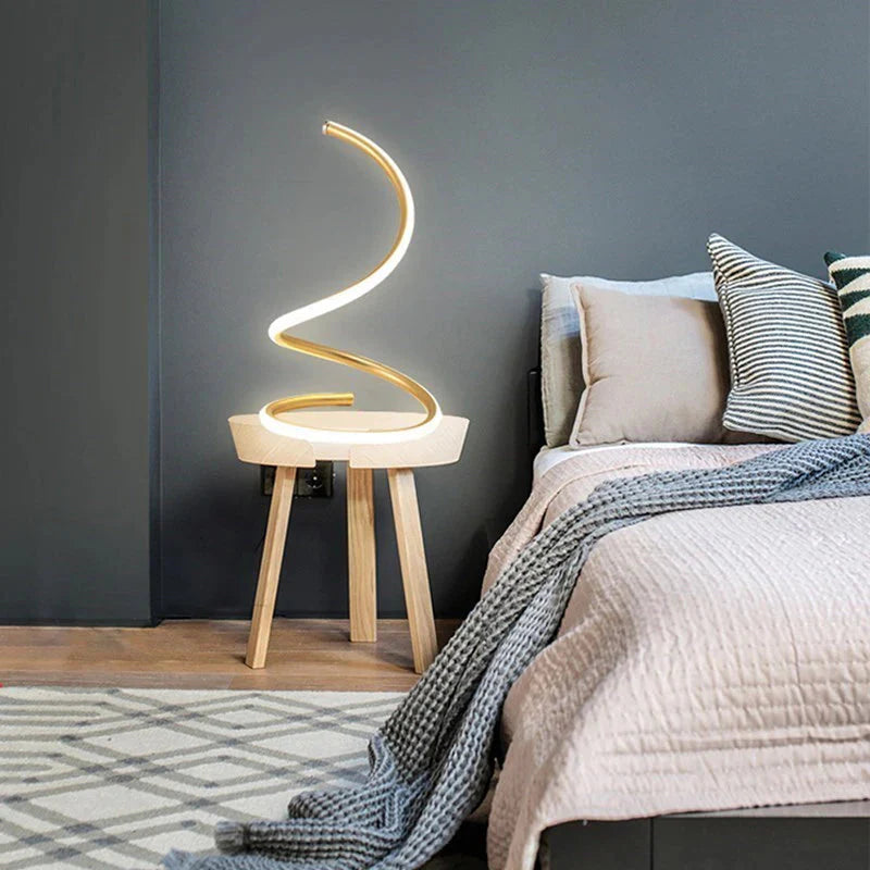 Luminária Abajour de Mesa Minimalista em Espiral Conceito Dourado 