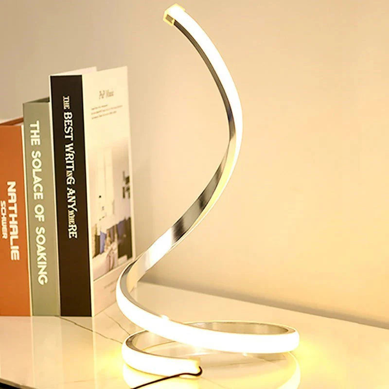 Luminária Abajour de Mesa Minimalista em Espiral Conceito Prata 