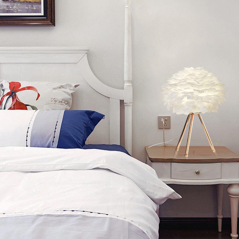 Luminária Abajour de Mesa Plumas luzes Conceito Branco 