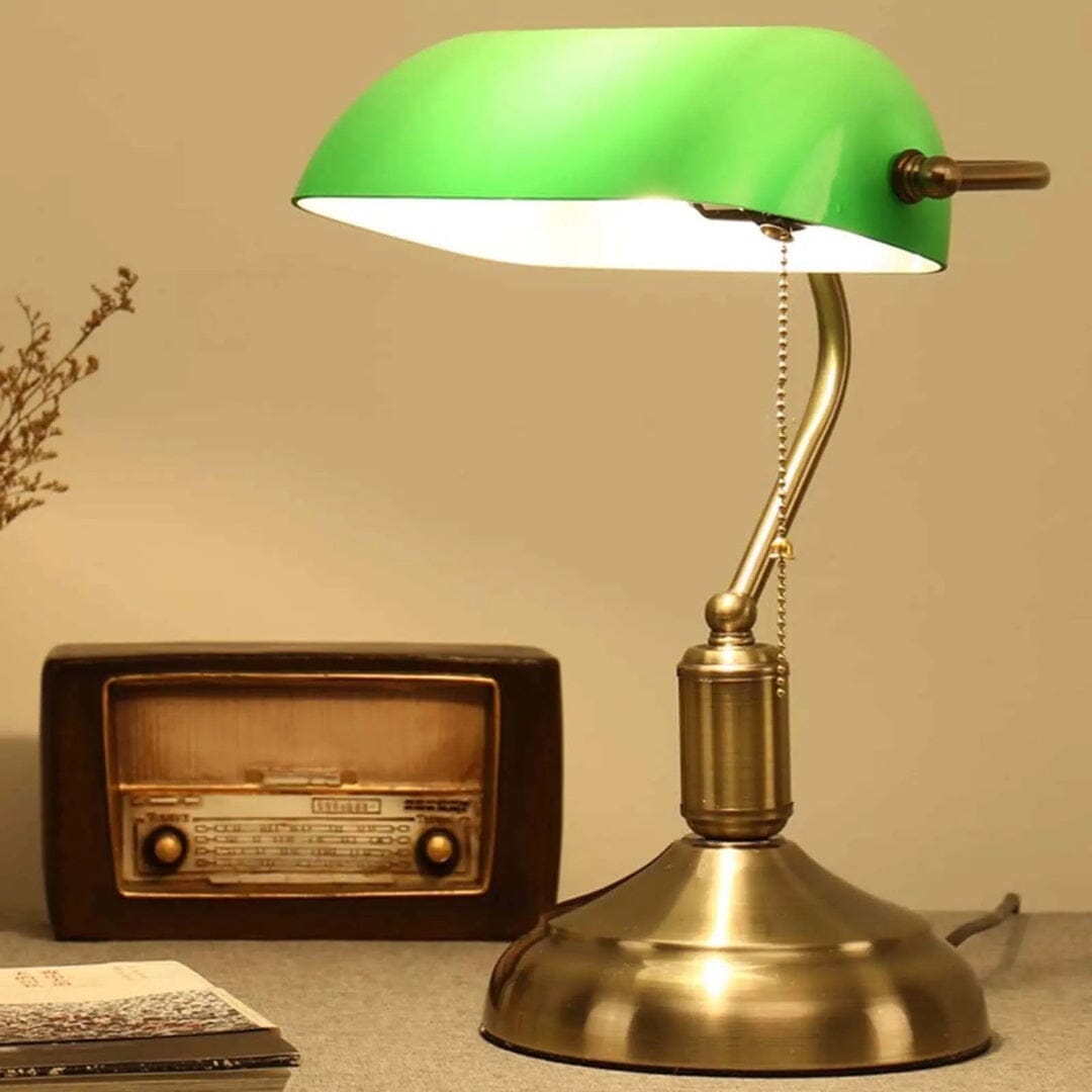 Luminária Abajur Banqueiro Retrô Vintage - Vidro Clássico Esmeralda Abajur - 0003 Conceito 