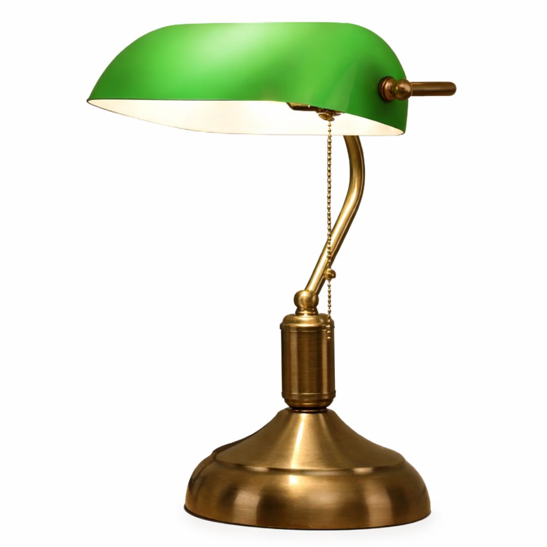 Luminária Abajur Banqueiro Retrô Vintage - Vidro Clássico Esmeralda Conceito 