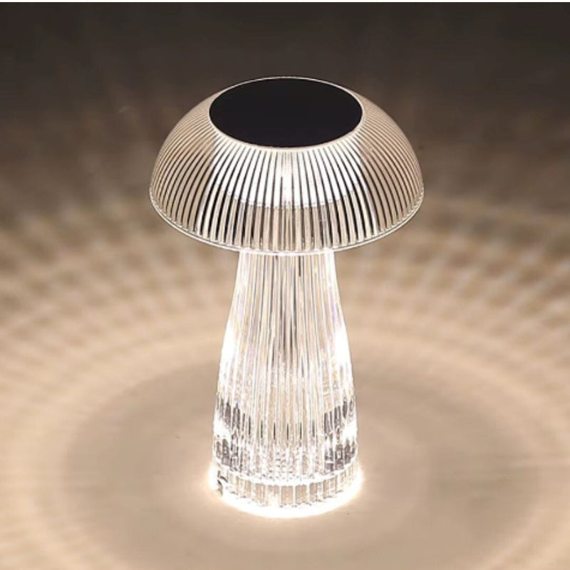 Luminária Abajur de Mesa Cogumelo em Cristal Sem Fio e Recarregável ### Conceito 