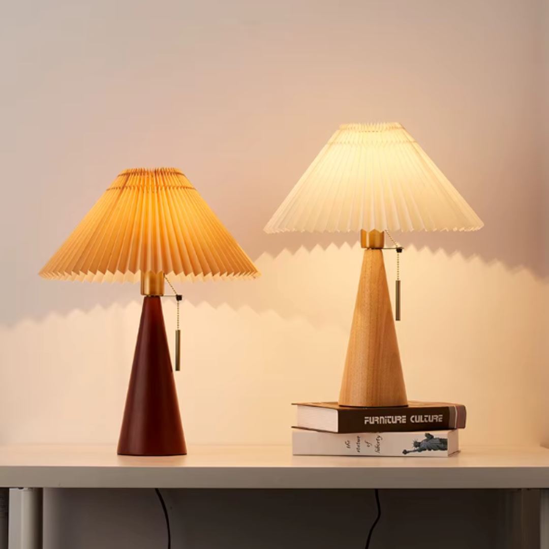 Luminária Abajur de Mesa Cogumelo Plissé de Madeira 50cm Conceito 