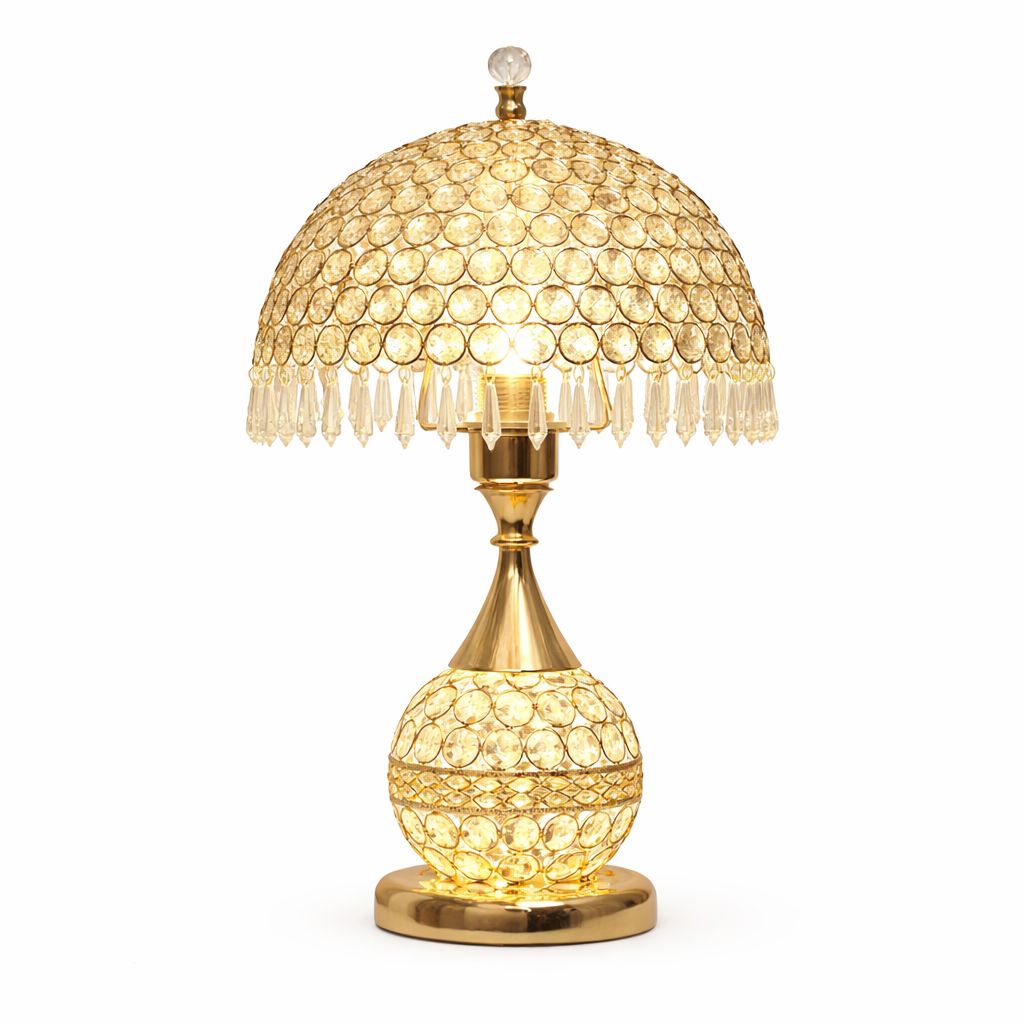 Luminária Abajur de Mesa Luxuoso Cogumelo Deluxe Crystals 43cm Conceito 