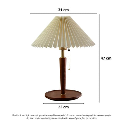 Luminária Abajur de Mesa Retrô Viena Plissado 47cm Conceito 