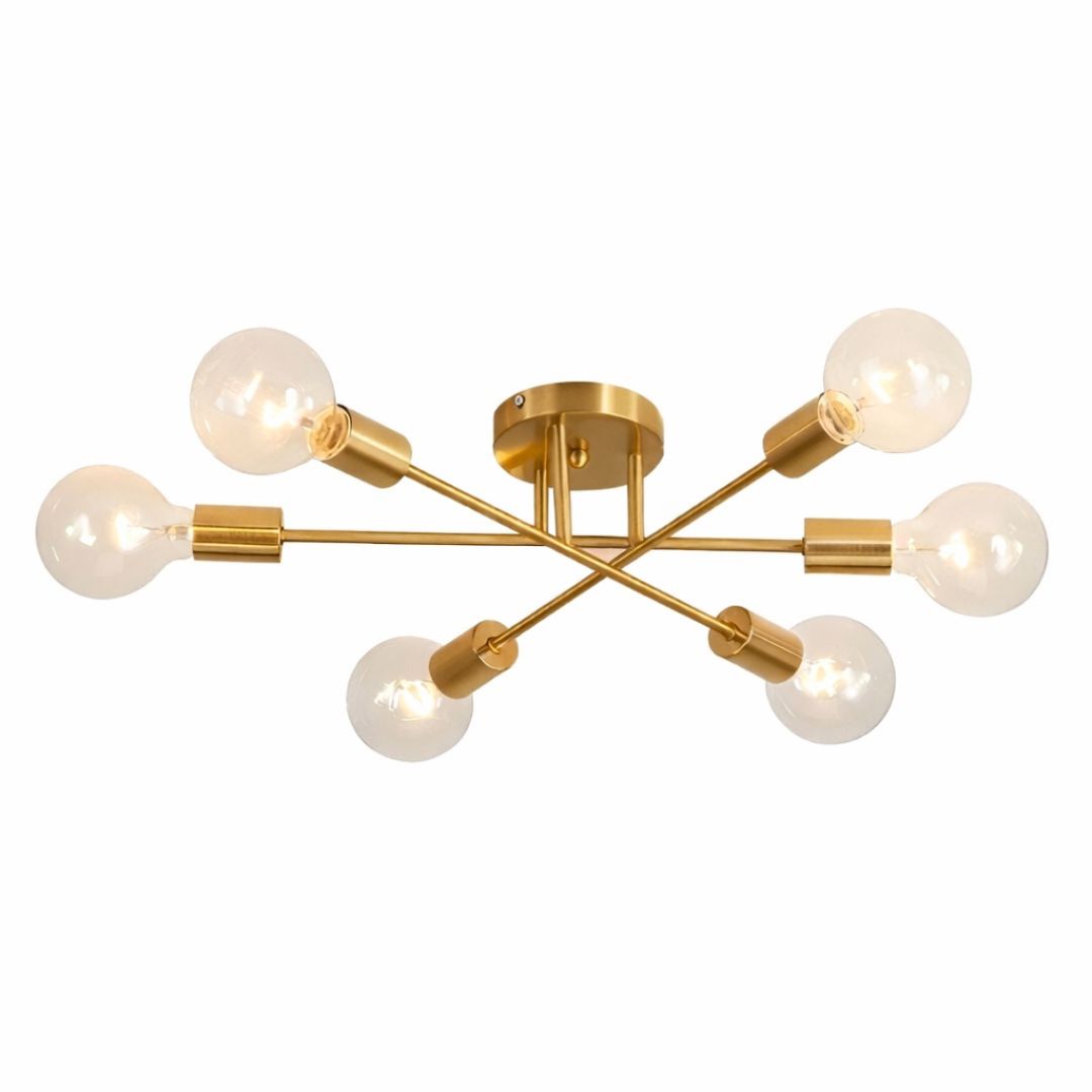 Lustre Luminária de Teto Sputnik Dourado (06 lâmpadas) Lustre - 0002 Conceito 