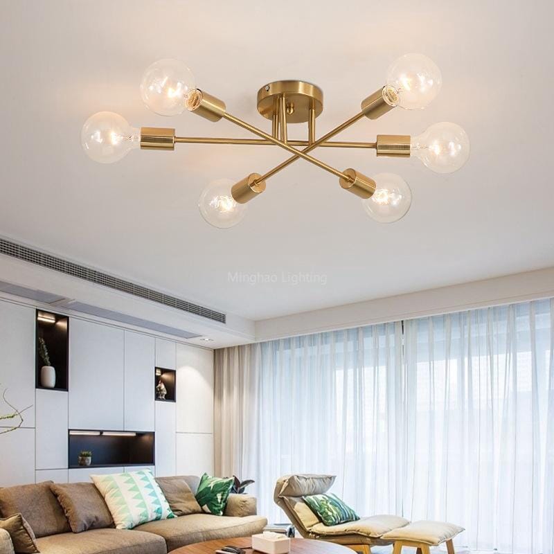 Lustre Luminária de Teto Sputnik Dourado (06 lâmpadas) luzes Conceito Dourado - 70cm 