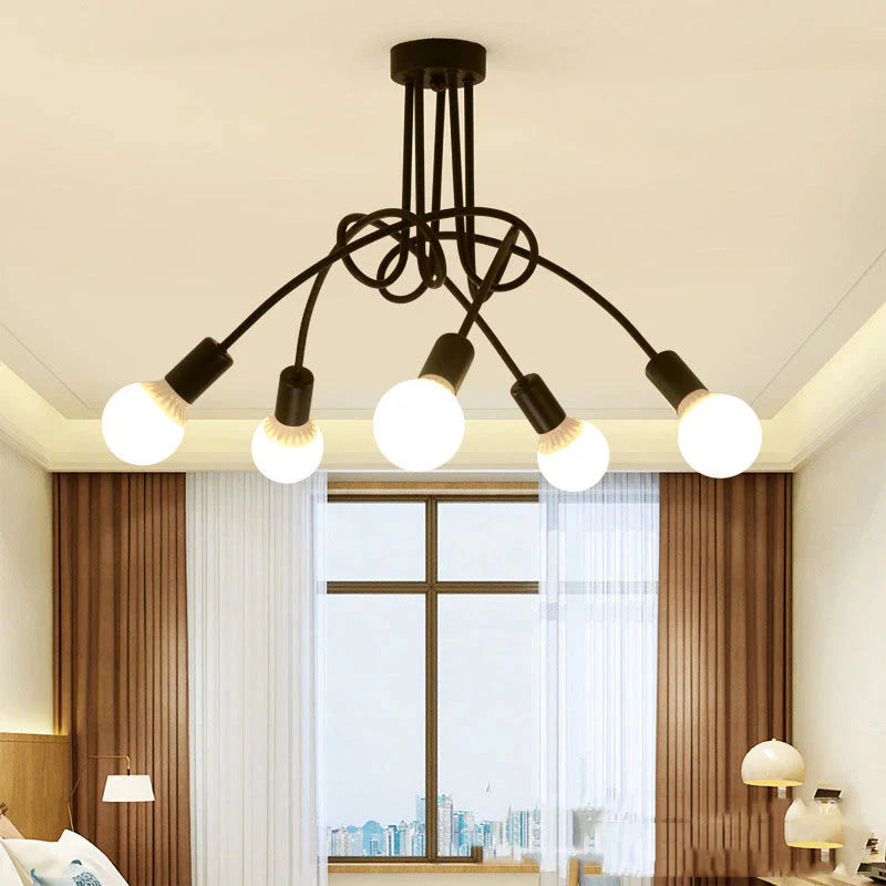Lustre Luminária de Teto Sputnik Entrelaçado (3 e 5 hastes) luzes Conceito 05 hastes Preto 