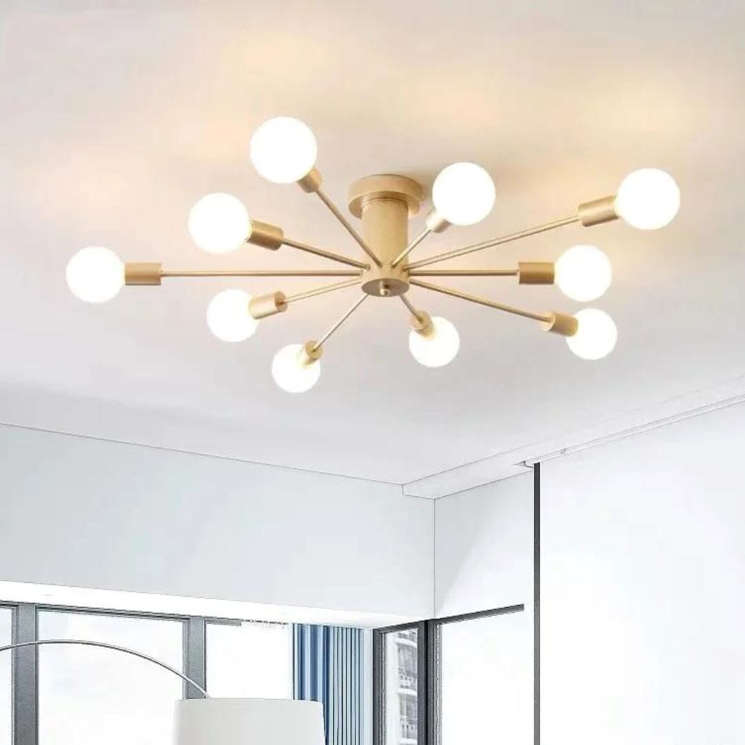 Lustre Luminária de Teto Sputnik Pólux (10 lâmpadas) Lustre - 0005 Conceito Dourado 