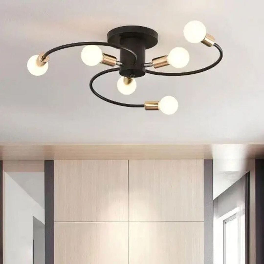 Lustre Luminária de Teto Sputnik Power (06 lâmpadas) Lustre - 0001 YuDome Preto com Dourado 