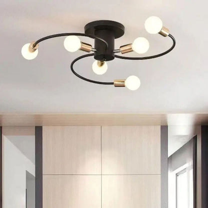 Lustre Luminária de Teto Sputnik Power (06 lâmpadas) Lustre - 0001 YuDome Preto com Dourado 