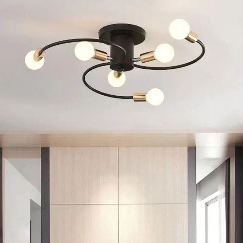 Lustre Luminária de Teto Sputnik Power (06 lâmpadas) Lustre - 0001 YuDome Preto com Dourado 