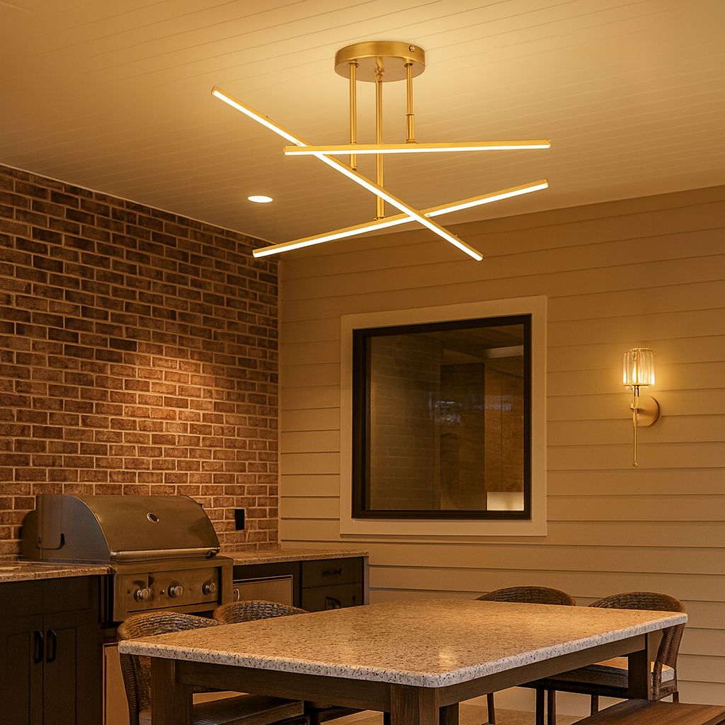 Lustre Luminária de Teto Sputnik Prisma Dourado Conceito 