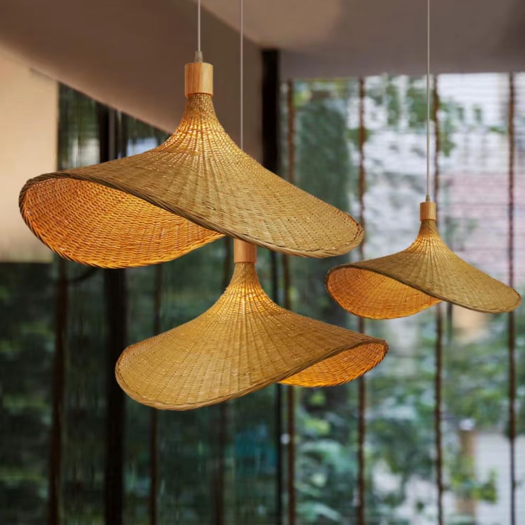 Lustre Pendente Bamboo Rattan 30cm Conceito 