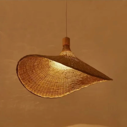 Lustre Pendente Bamboo Rattan 30cm Conceito Luz Quente 