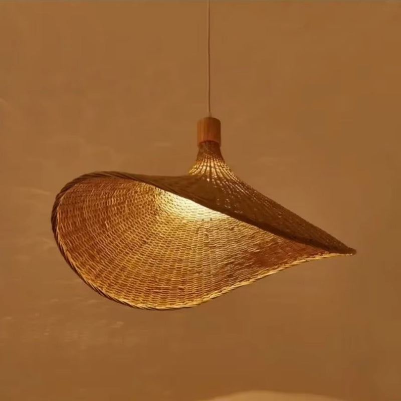 Lustre Pendente Bamboo Rattan 30cm Conceito Luz Quente 