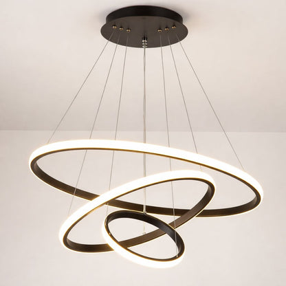 Lustre Pendente Circular Triplo em Led para Sala Jantar Lustre - 0024 Conceito Preto 38x30x20cm Frio 