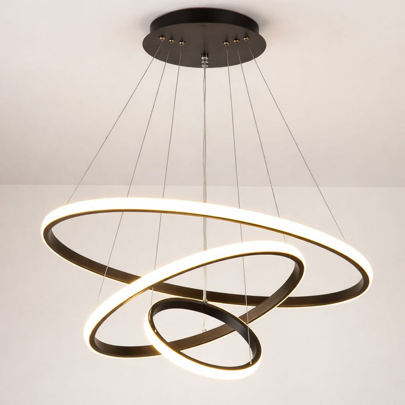 Lustre Pendente Circular Triplo em Led para Sala Jantar Lustre - 0024 Conceito Preto 38x30x20cm Frio 