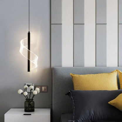 Lustre Pendente de Luxo em Espiral Acrílico luzes Conceito 01 Unidade Luz Quente Preto
