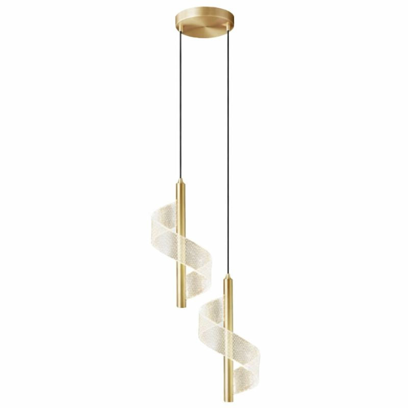 Lustre Pendente de Luxo em Espiral Acrílico Pendente - 0013 Conceito Dourado Luz Quente Lustre Duplo