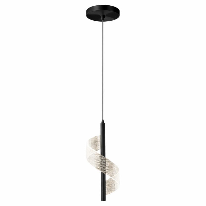 Lustre Pendente de Luxo em Espiral Acrílico Pendente - 0013 Conceito Preto Luz Quente 01 Unidade