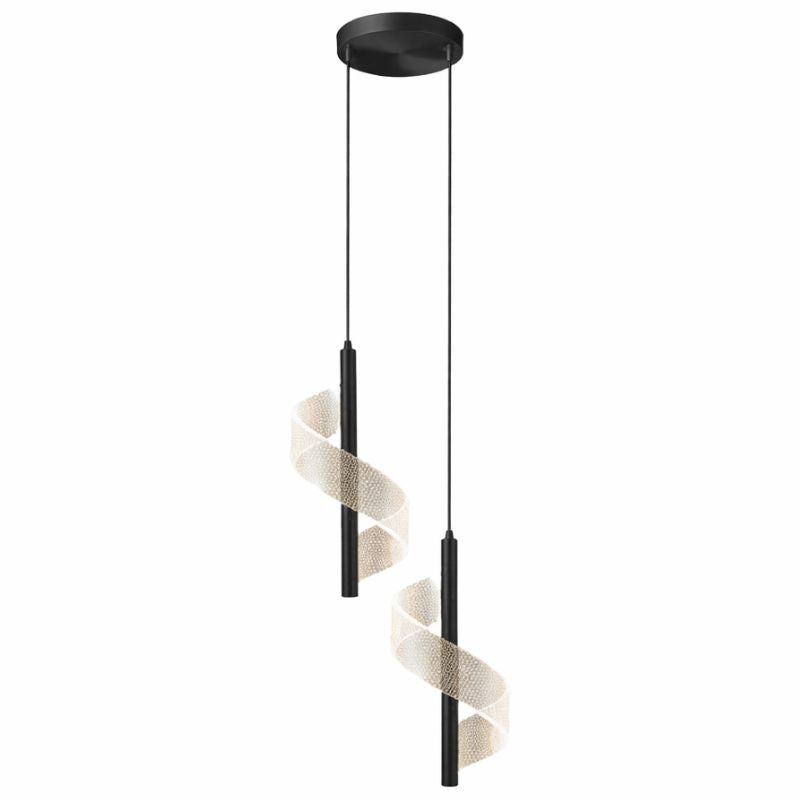 Lustre Pendente de Luxo em Espiral Acrílico Pendente - 0013 Conceito Preto Luz Quente Lustre Duplo
