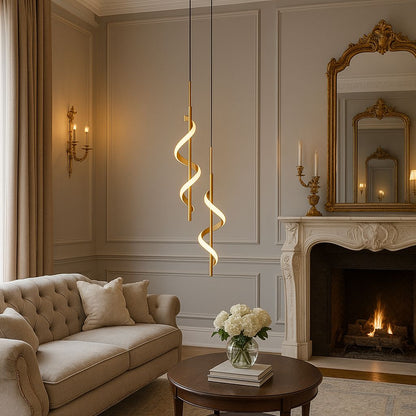 Lustre Pendente Duplo em Espiral Dourado de Led Pendente - 0033 Conceito 