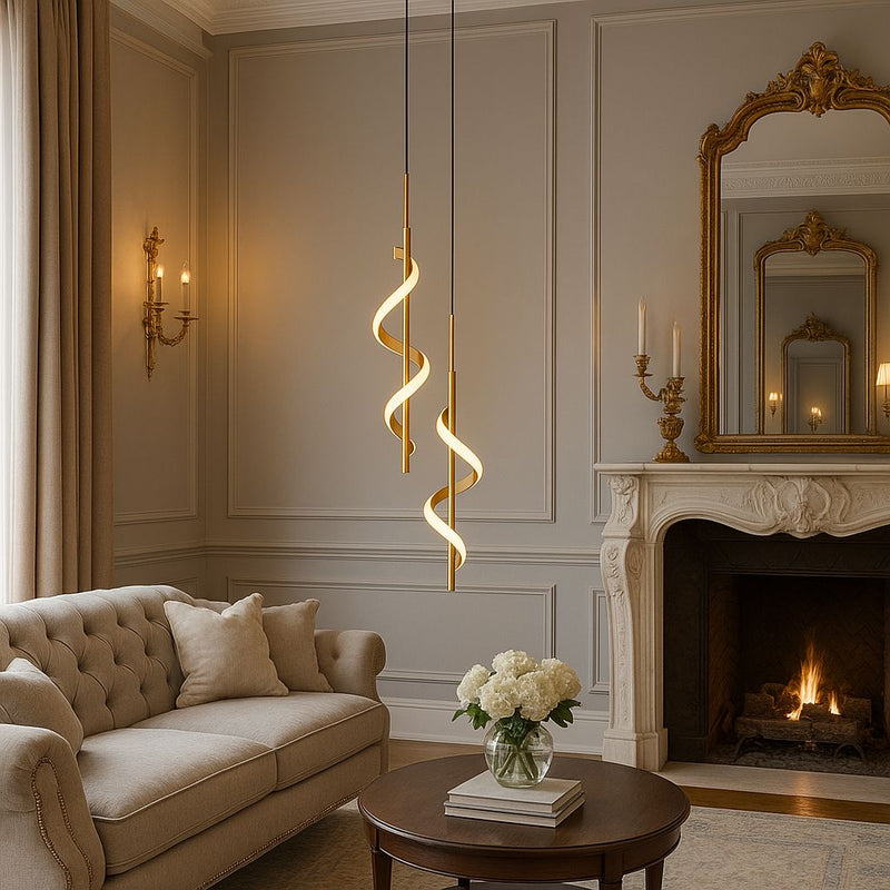 Lustre Pendente Duplo em Espiral Dourado de Led Pendente - 0033 Conceito 