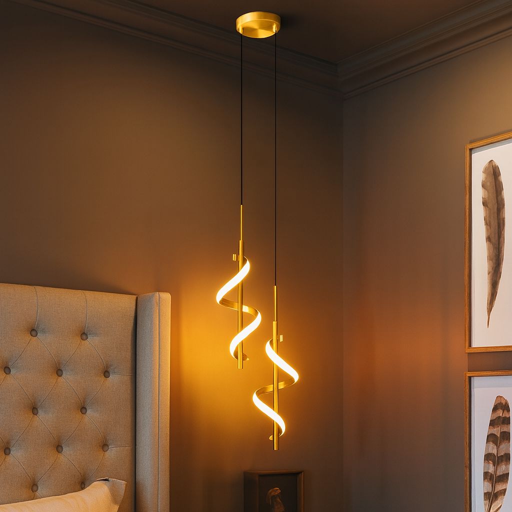 Lustre Pendente Duplo em Espiral Dourado de Led Pendente - 0033 Conceito Quente 