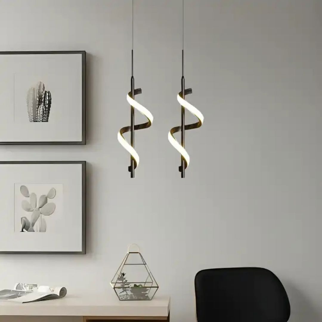 Lustre Pendente Duplo em Espiral Preto de Led Pendente - 0034 Conceito 