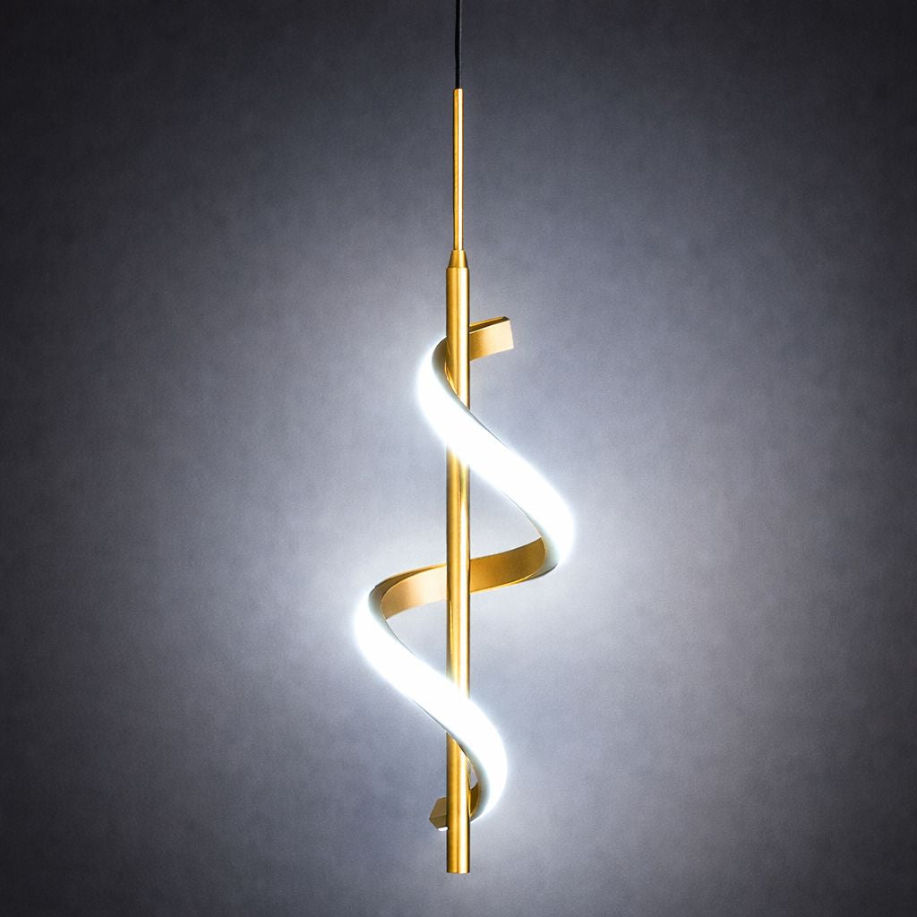 Lustre Pendente em Espiral Dourado de Led Pendente - 0017 Conceito 01 Unidade Fria 