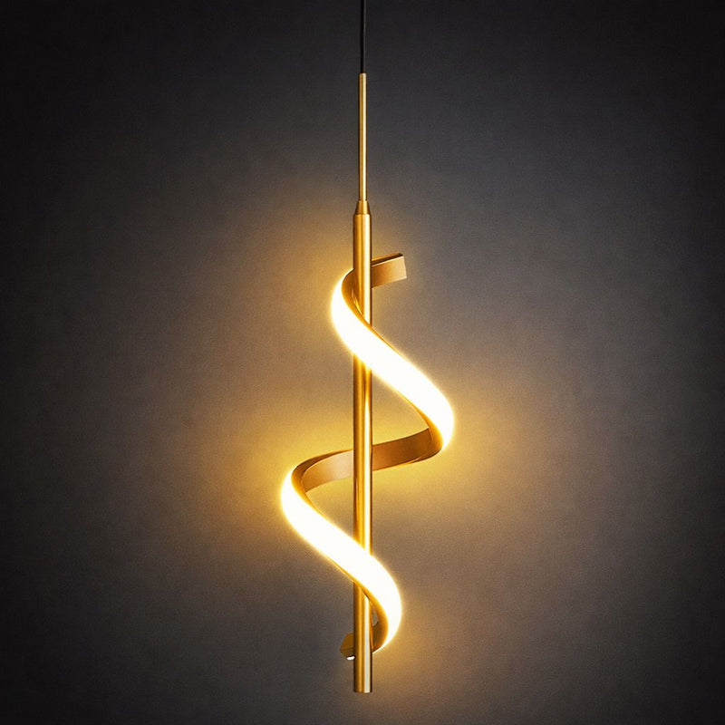Lustre Pendente em Espiral Dourado de Led Pendente - 0017 Conceito 01 Unidade Quente 