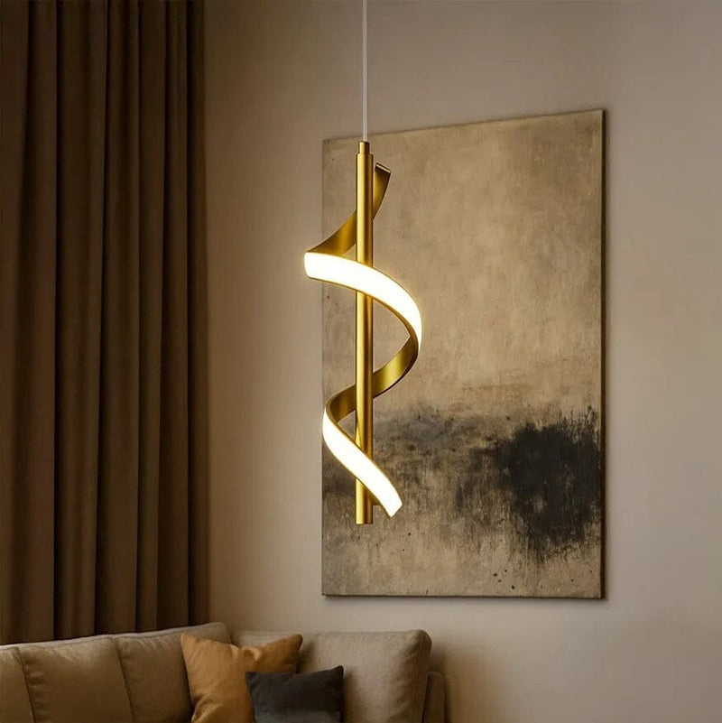 Lustre Pendente em Espiral Dourado de Led Pendente - 0017 Conceito 
