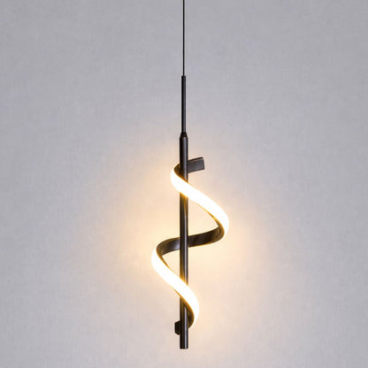 Lustre Pendente em Espiral Preto de Led Pendente - 0026 Conceito Quente 