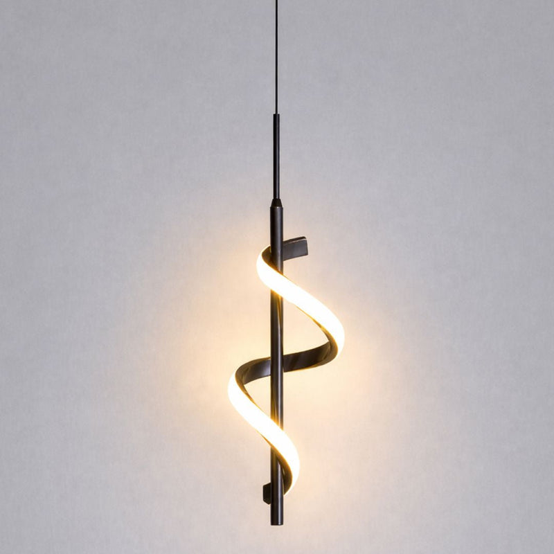 Lustre Pendente em Espiral Preto de Led Pendente - 0026 Conceito Quente 