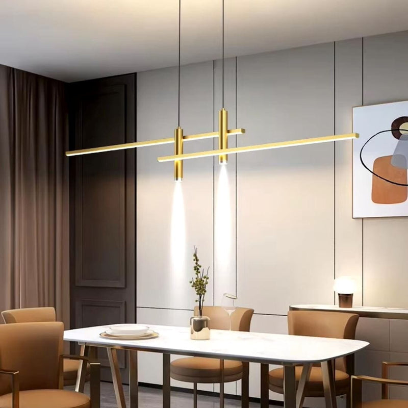Lustre Pendente Linear Elegance em Led ### Conceito Dourado 