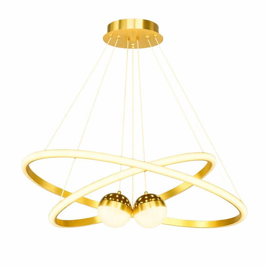 Lustre Pendente Luxuoso Circular Duplo em Led Lustre - 0012 Conceito 