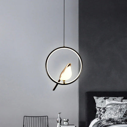 Lustre Pendente Pássaro Dourado Conceito Lustre Circular 