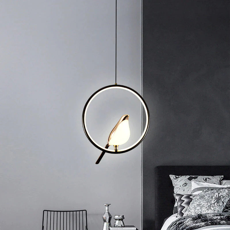 Lustre Pendente Pássaro Dourado Conceito Lustre Circular 